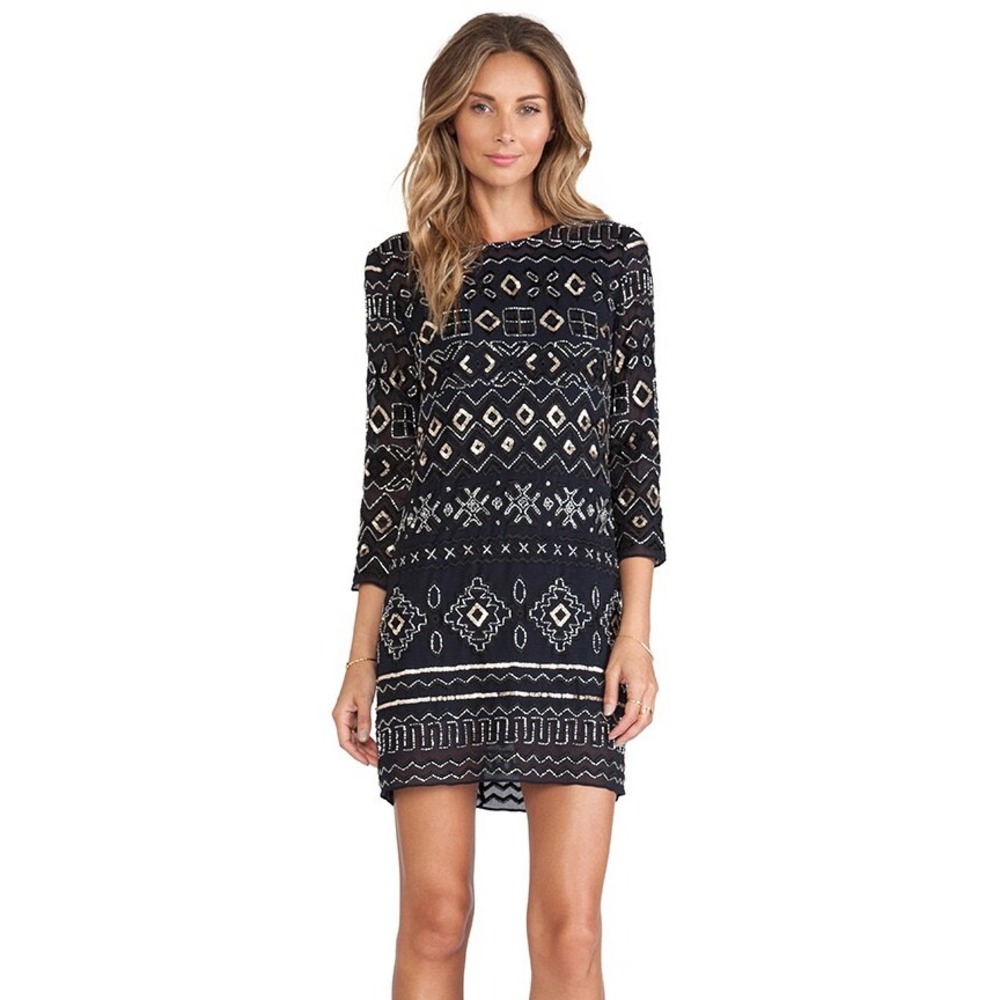 Needle & Thread Black Beaded Lace Stitch Dress‎ Sequin Mini US 8